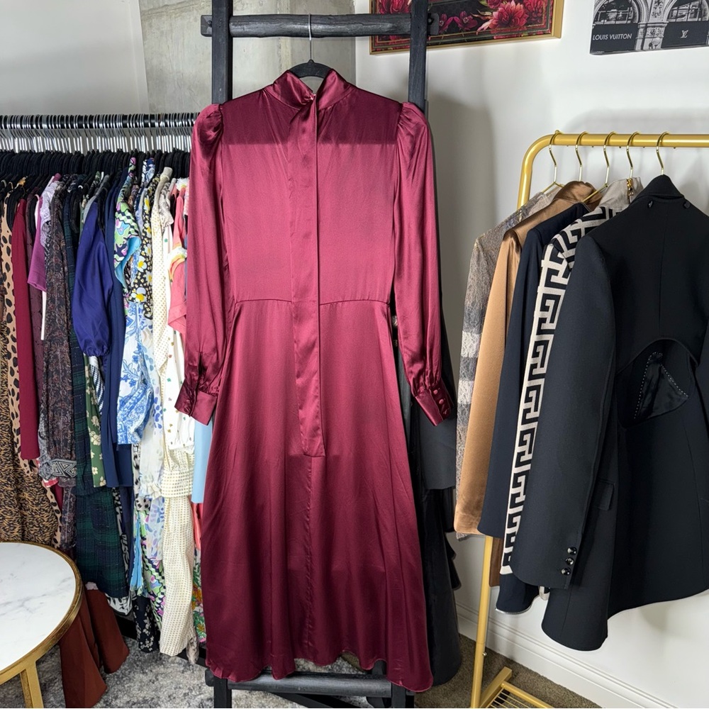 Reformation Maple Silk Midi Dress Plum Burgundy Womens 2 EUC - Picture 15 of 17